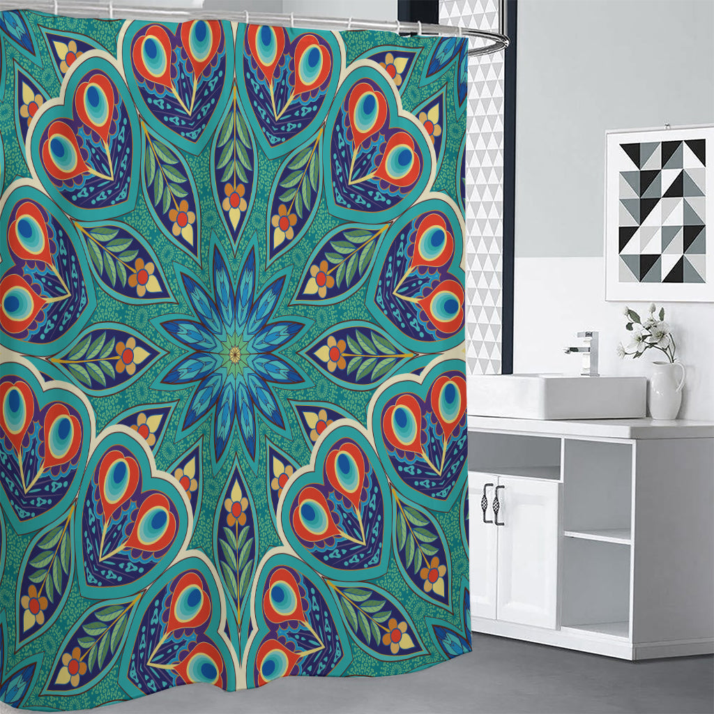 Peacock Feather Floral Pattern Print Premium Shower Curtain