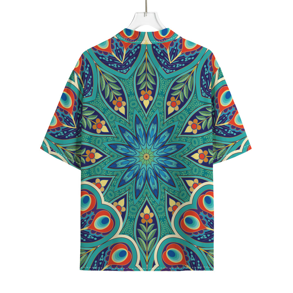 Peacock Feather Floral Pattern Print Rayon Hawaiian Shirt