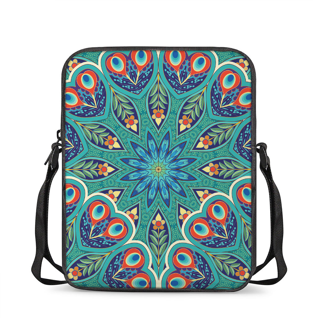 Peacock Feather Floral Pattern Print Rectangular Crossbody Bag