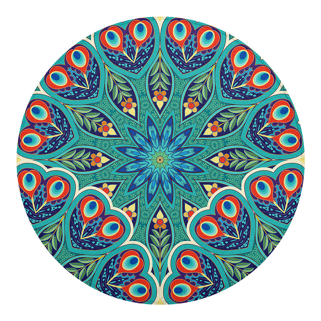 Peacock Feather Floral Pattern Print Round Blanket
