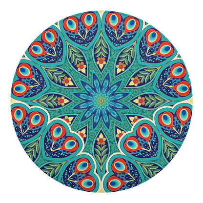 Peacock Feather Floral Pattern Print Round Blanket