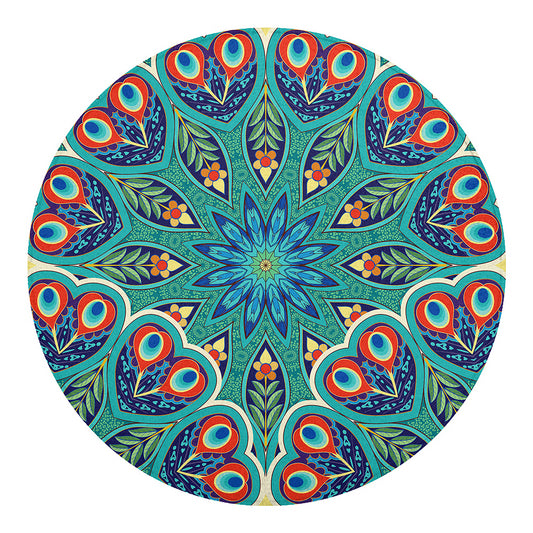 Peacock Feather Floral Pattern Print Round Blanket
