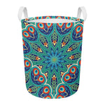 Peacock Feather Floral Pattern Print Round Laundry Basket