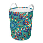 Peacock Feather Floral Pattern Print Round Laundry Basket
