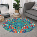Peacock Feather Floral Pattern Print Round Rug