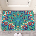 Peacock Feather Floral Pattern Print Rubber Doormat