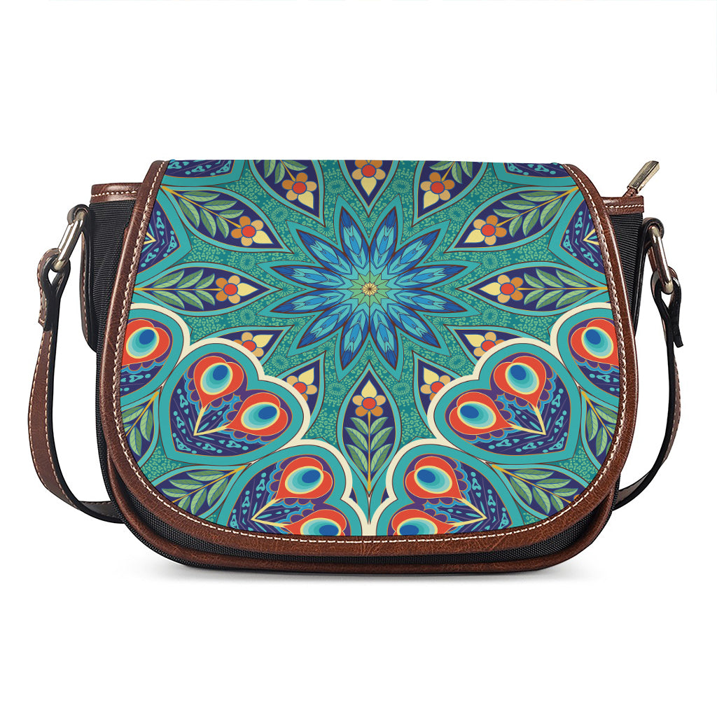 Peacock Feather Floral Pattern Print Saddle Bag