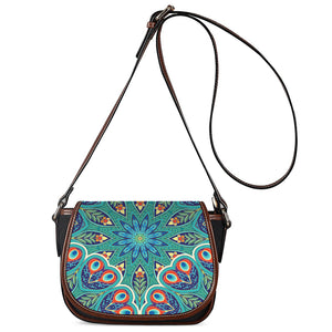 Peacock Feather Floral Pattern Print Saddle Bag