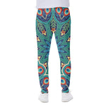 Peacock Feather Floral Pattern Print Scuba Joggers