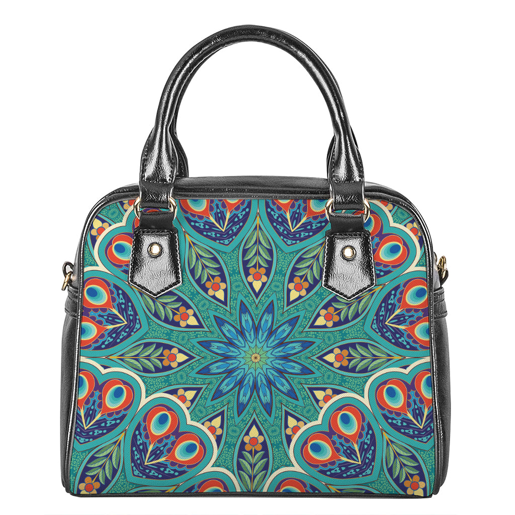 Peacock Feather Floral Pattern Print Shoulder Handbag