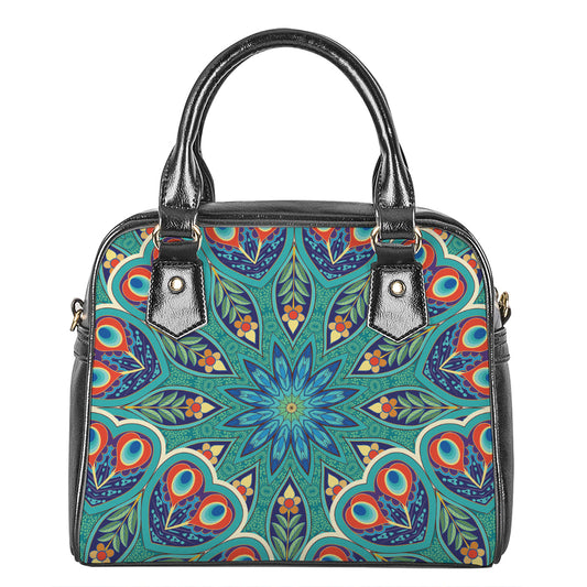Peacock Feather Floral Pattern Print Shoulder Handbag