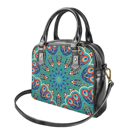 Peacock Feather Floral Pattern Print Shoulder Handbag