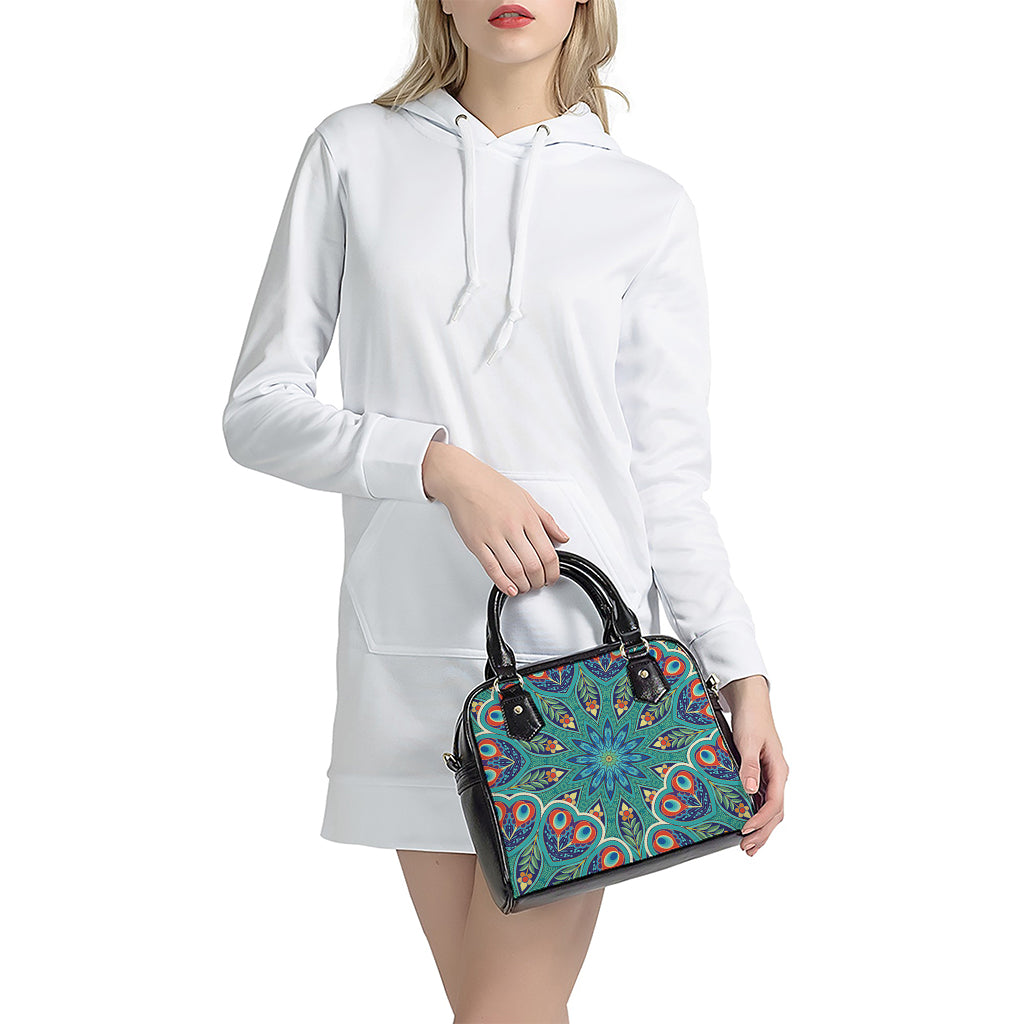 Peacock Feather Floral Pattern Print Shoulder Handbag