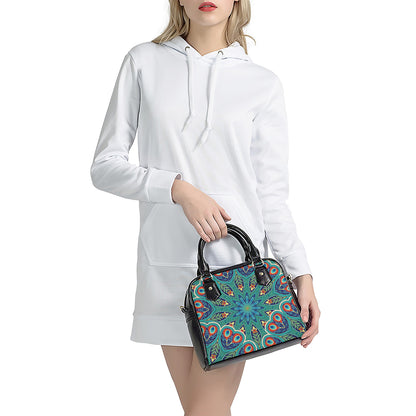 Peacock Feather Floral Pattern Print Shoulder Handbag