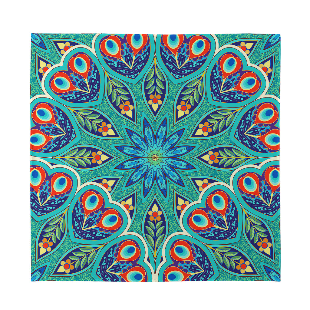 Peacock Feather Floral Pattern Print Silk Bandana