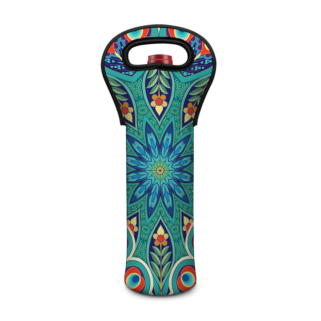 Peacock Feather Floral Pattern Print Single Neoprene Wine Tote