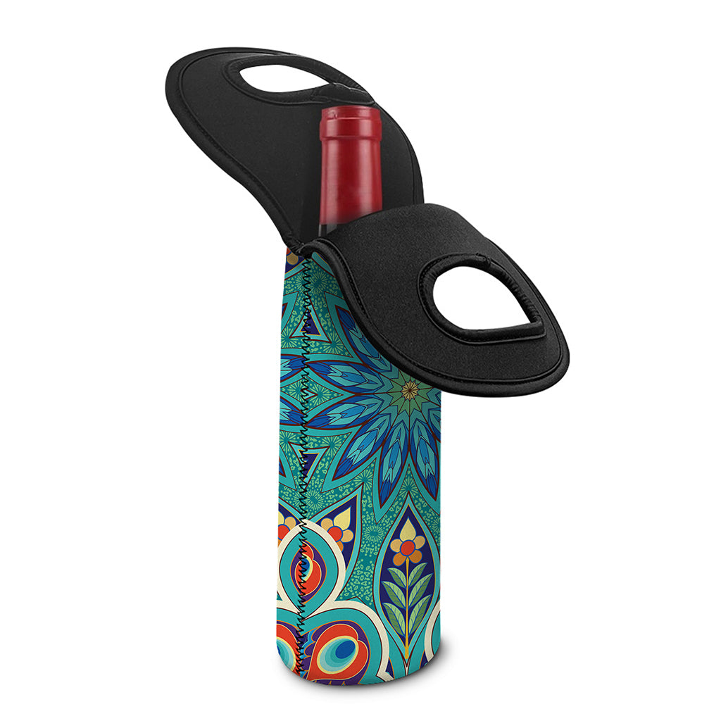 Peacock Feather Floral Pattern Print Single Neoprene Wine Tote