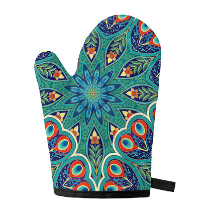 Peacock Feather Floral Pattern Print Single Oven Mitt