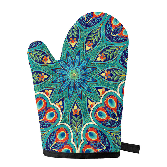 Peacock Feather Floral Pattern Print Single Oven Mitt