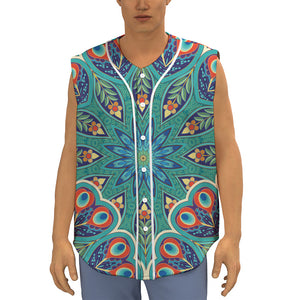 Peacock Feather Floral Pattern Print Sleeveless Baseball Jersey