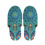 Peacock Feather Floral Pattern Print Slippers