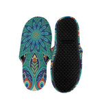 Peacock Feather Floral Pattern Print Slippers