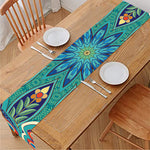 Peacock Feather Floral Pattern Print Table Runner