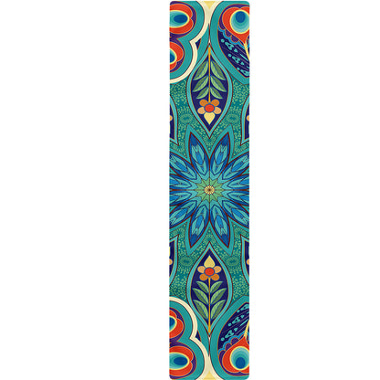 Peacock Feather Floral Pattern Print Table Runner