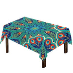 Peacock Feather Floral Pattern Print Tablecloth