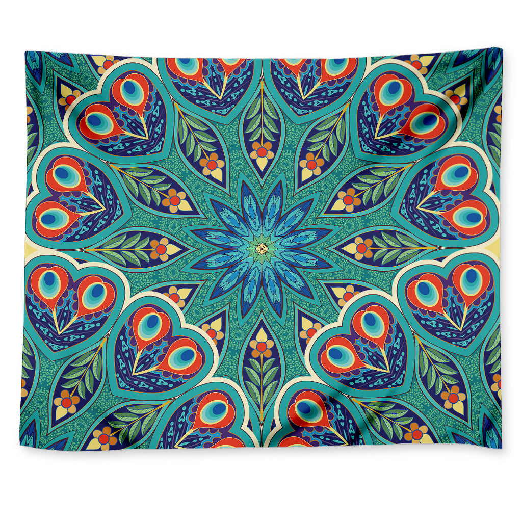 Peacock Feather Floral Pattern Print Tapestry