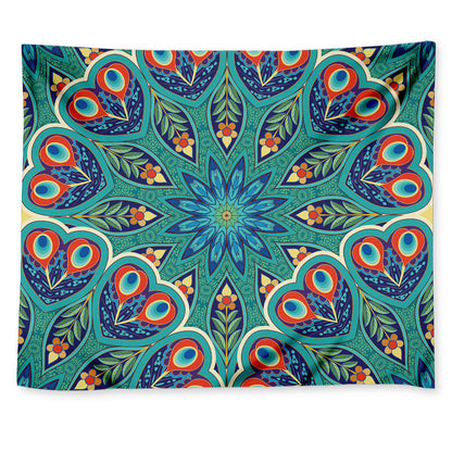 Peacock Feather Floral Pattern Print Tapestry