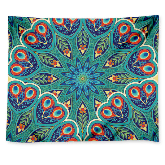 Peacock Feather Floral Pattern Print Tapestry