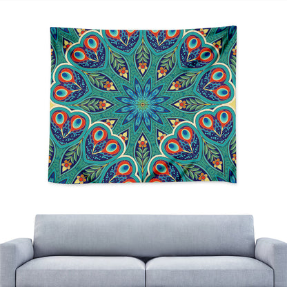 Peacock Feather Floral Pattern Print Tapestry