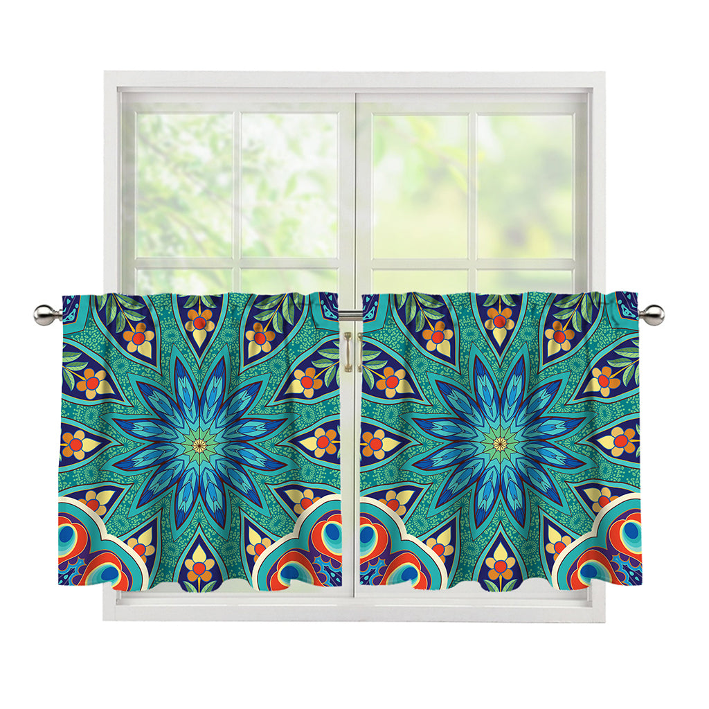 Peacock Feather Floral Pattern Print Tier Curtains