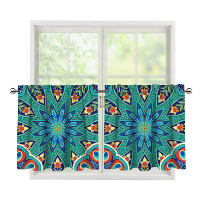 Peacock Feather Floral Pattern Print Tier Curtains