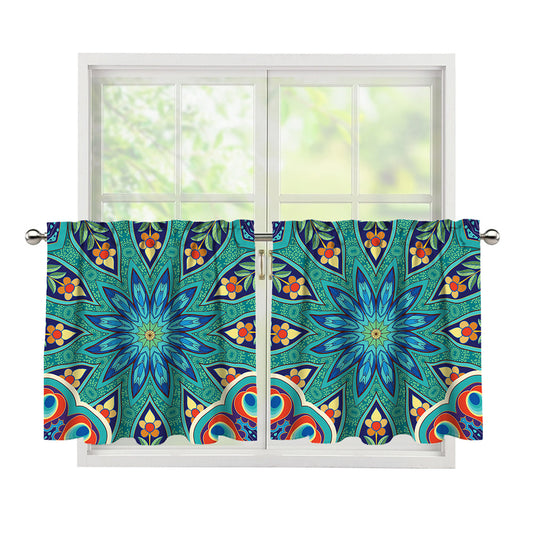 Peacock Feather Floral Pattern Print Tier Curtains