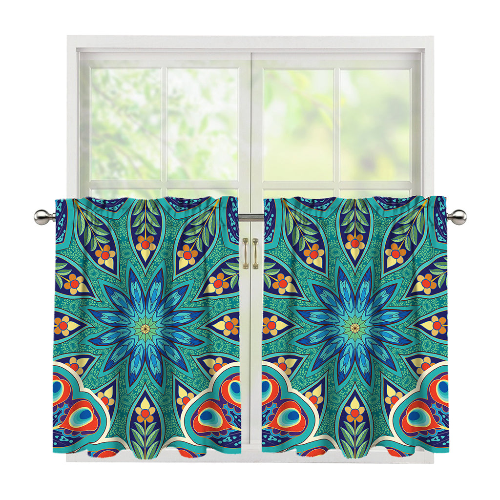 Peacock Feather Floral Pattern Print Tier Curtains