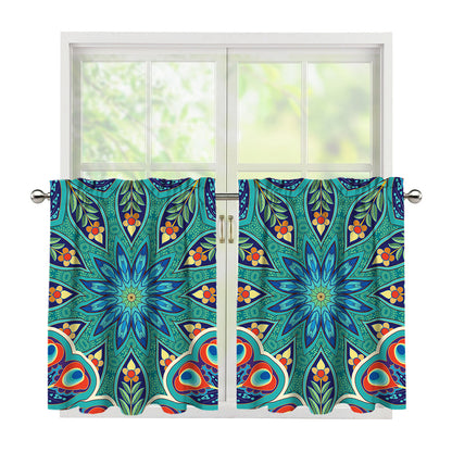 Peacock Feather Floral Pattern Print Tier Curtains