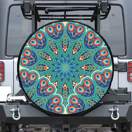 Peacock Feather Floral Pattern Print Tire Cover
