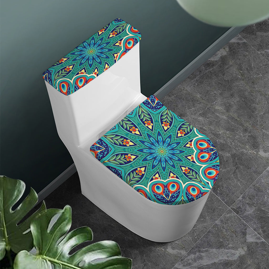 Peacock Feather Floral Pattern Print Toilet Lid And Tank Cover Set