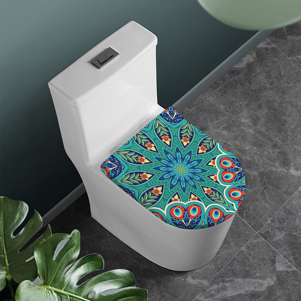 Peacock Feather Floral Pattern Print Toilet Lid Cover