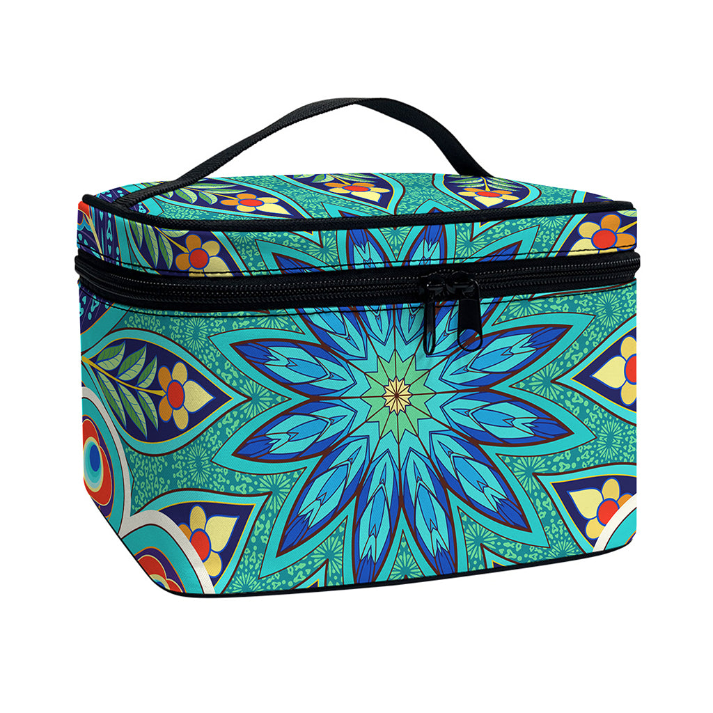 Peacock Feather Floral Pattern Print Travel Makeup Bag