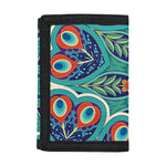Peacock Feather Floral Pattern Print Trifold Wallet