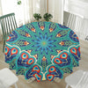 Peacock Feather Floral Pattern Print Waterproof Round Tablecloth