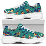 Peacock Feather Floral Pattern Print White Chunky Shoes