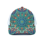 Peacock Feather Floral Pattern Print White Mesh Trucker Cap