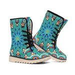 Peacock Feather Floral Pattern Print Winter Boots