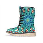 Peacock Feather Floral Pattern Print Winter Boots