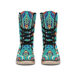Peacock Feather Floral Pattern Print Winter Boots