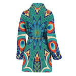 Peacock Feather Floral Pattern Print Women's Bathrobe